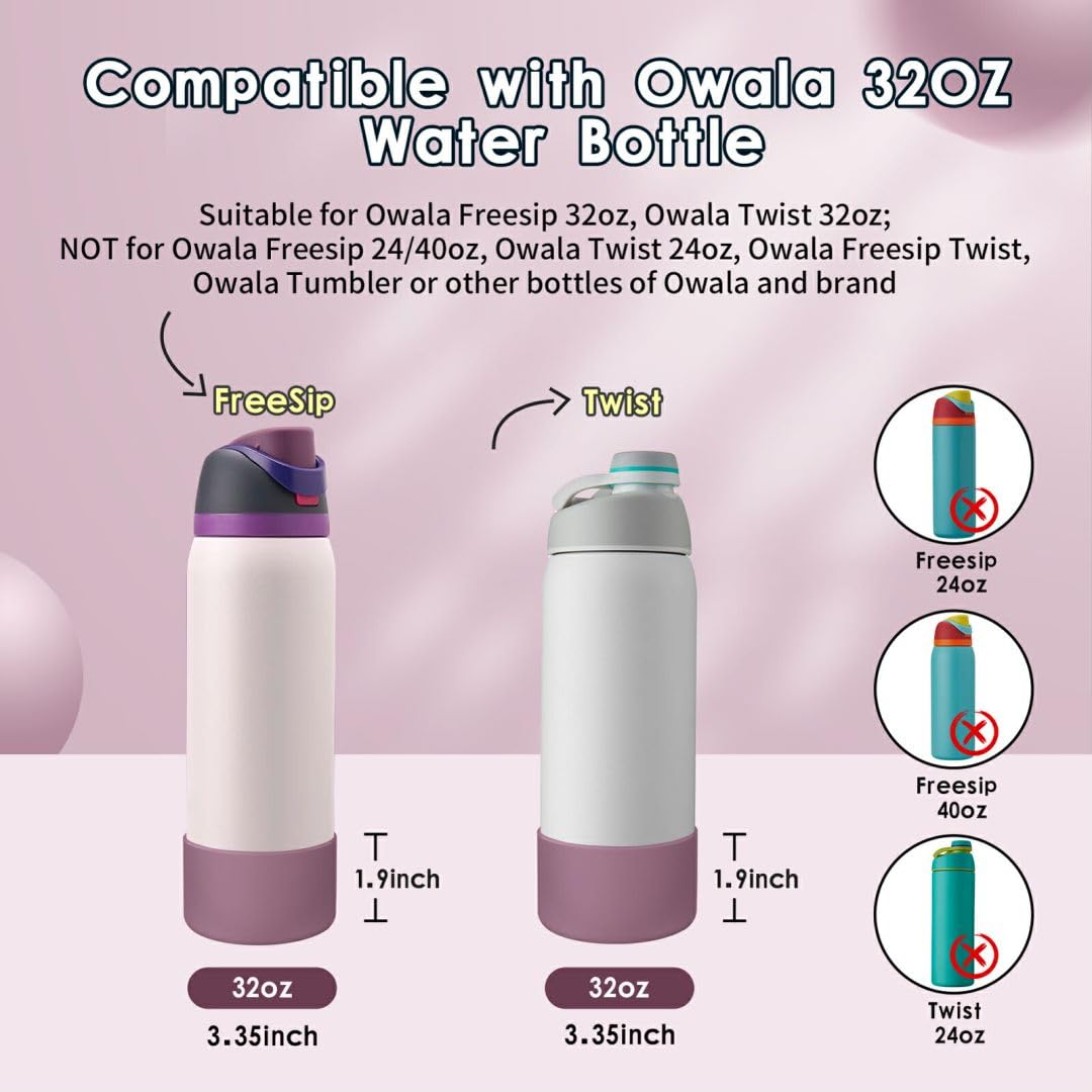 BKBY 2PCS Silicone Water Bottle Boot, Compatible with Owala 24oz 32oz 40oz, Protective Anti-Scratch & Anti-Dent No Noise Sleeve Cover for FreeSip/Twist/Flip Water Bottles (Mauve, 32oz)