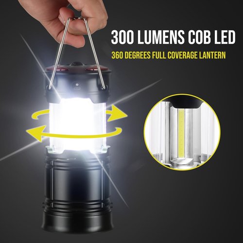 Lichamp 4 Pack Camping Lanterns - Rechargeable & Battery Powered | Versatile 4 Mode COB Flashlight for Emergencies & Outdoor Use