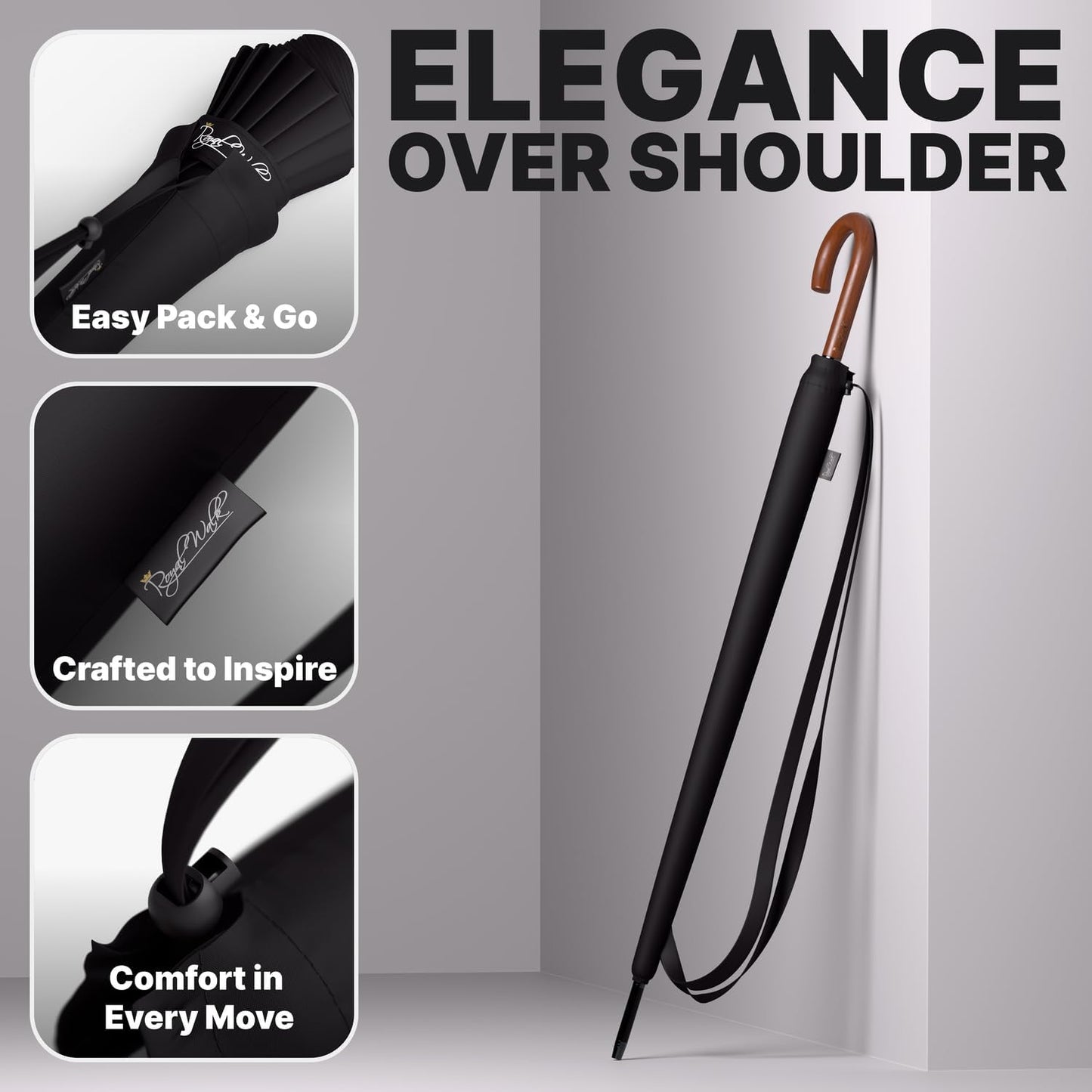 Royal Walk Large Umbrella - 54 Inch Automatic Open, Wind Resistant, Fast Drying for 2 Persons