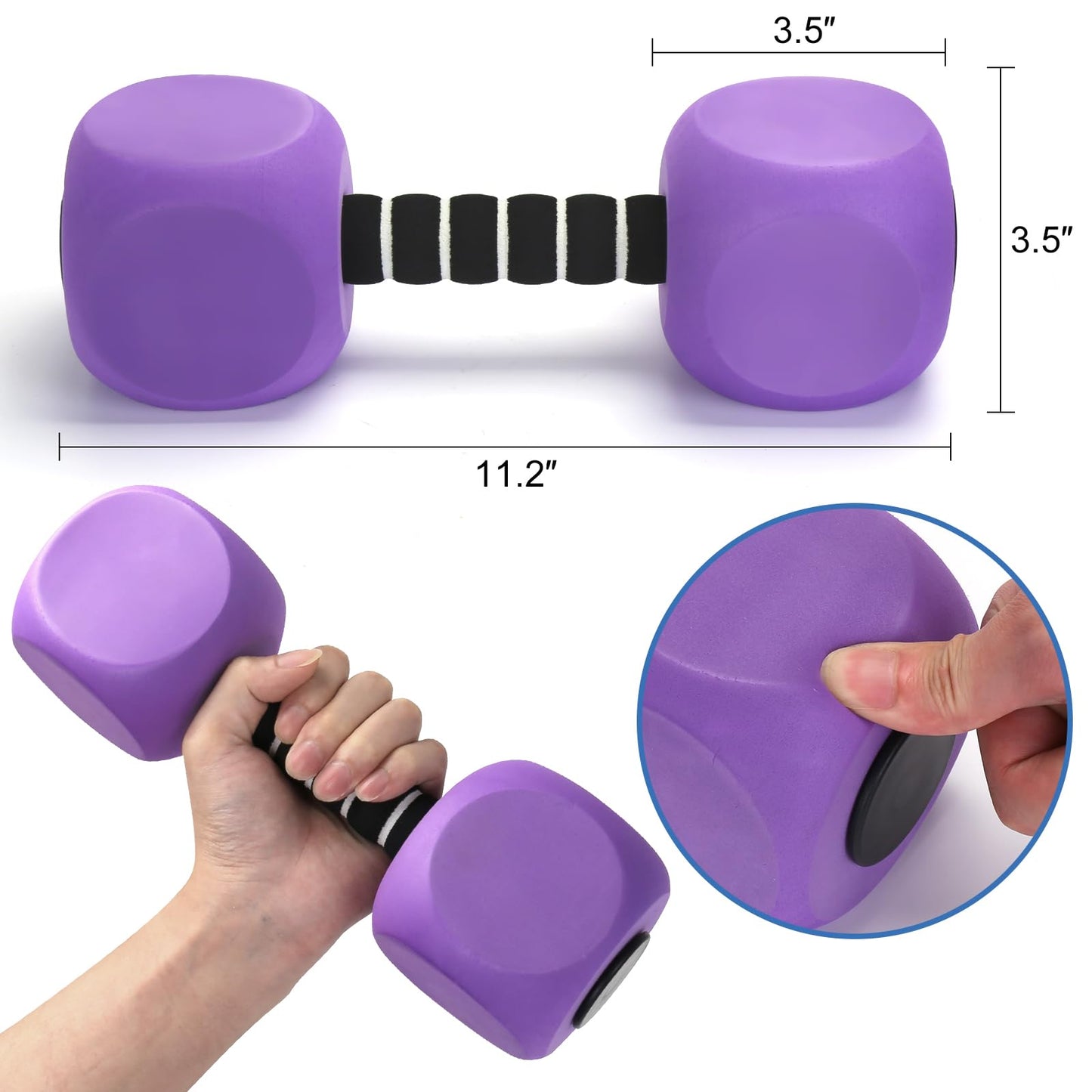 Water Dumbbells, 2Pack Aquatic Exercise Dumbbells, EVA Foam Barbells for Men Women Water Workouts (Purple)