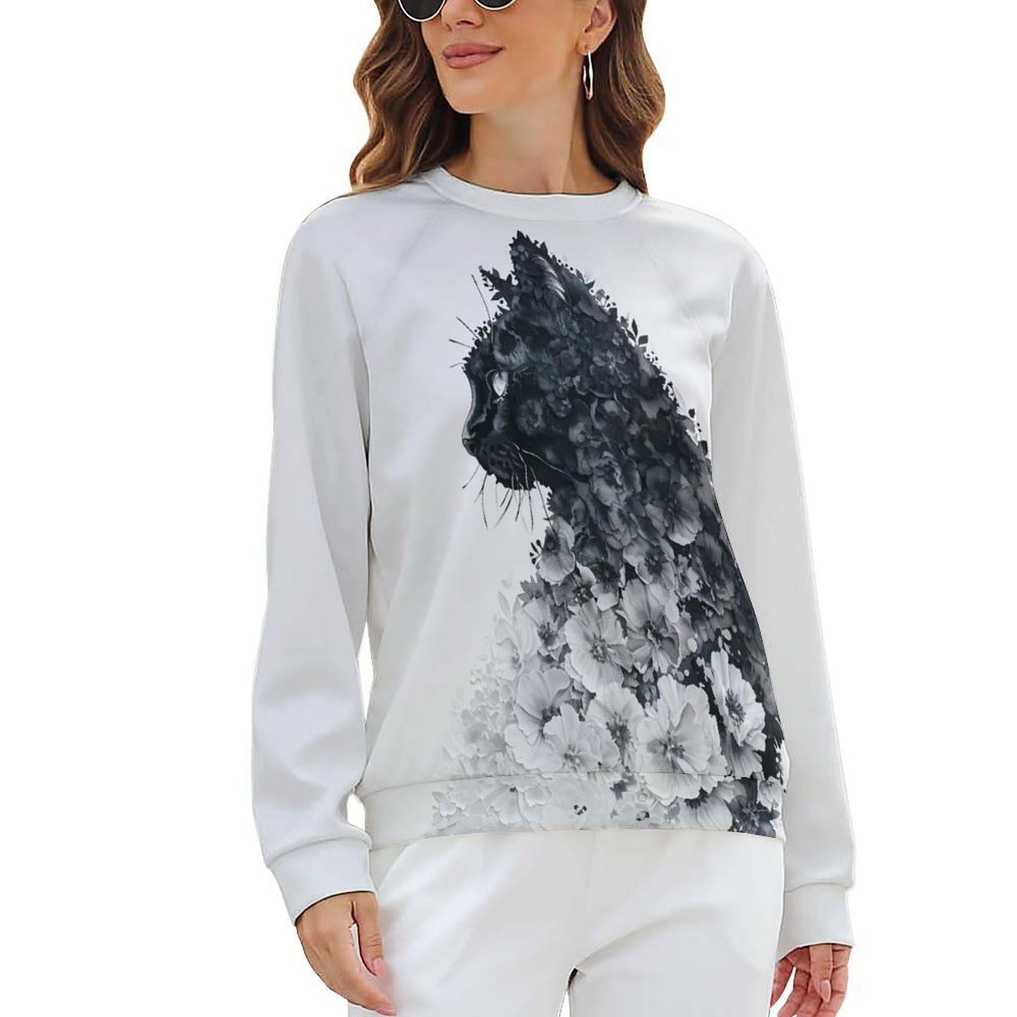 domirica Oversized Sweaters for Women Cute Cat Print Long Sleeve Cotton Oversized Casual Crewneck Warm Sweatshirts Winter Pullover Comfy Westren Fashion Funny Undershirts,L