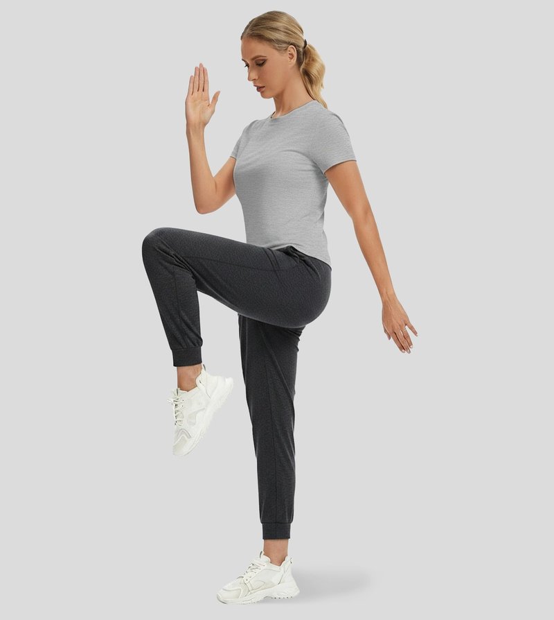 Fioboc Cropped Workout Tops for Women Slim-fit Athletic Short Sleeve Tee Gym Running Yoga Casual Tight Shirts XS-2XL