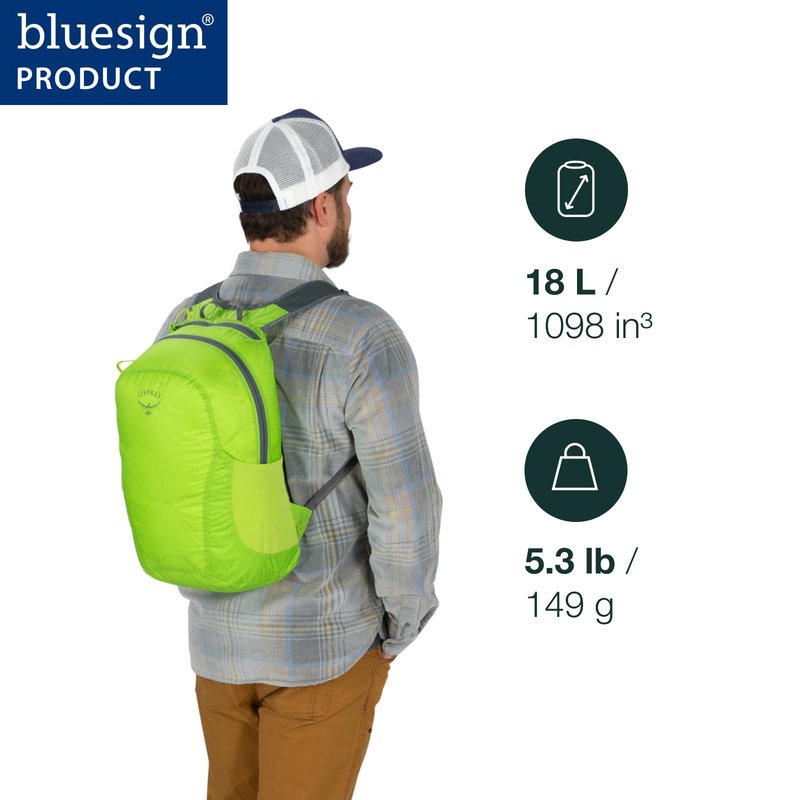 Osprey Ultralight Collapsible Stuff Pack - Lightweight, Packable Travel Backpack — Extra Bag For Travel and Every Day — 18 L Capacity Daypack to Expand Luggage, Tundra Green