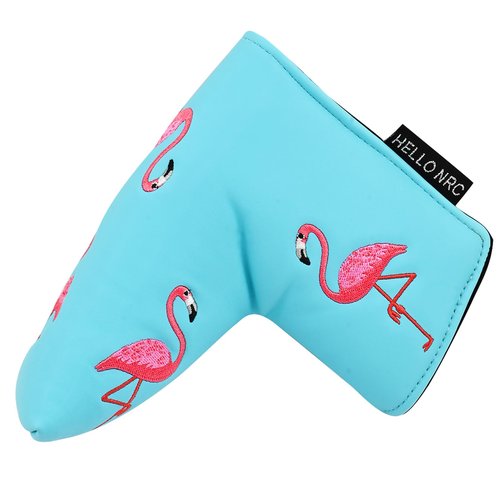 Kimpengofu Golf Club Head Covers Embroidery Flamingo Blade Mallet Putter Cover Magnetic Closure Synthetic PU Leather (Lake Blue) (for Blade Putter)