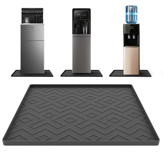 Water Cooler Mat – 19.7" x 19.7" Silicone Water Dispenser Mat for Floor & Countertop, Spill-Proof & Waterproof Tray for Coffee Maker, Kitchen, Pets, Office Use (Black, 19.7' * 19.7')