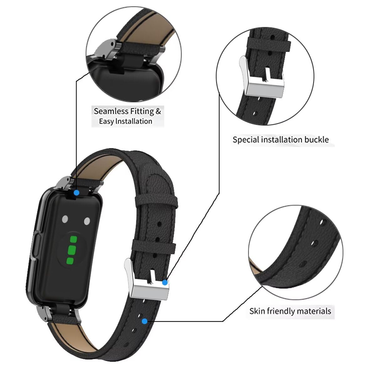 T-BLUER Bands Compatible for Huawei Band 10/9/8/7,Leather Replacement Bracelet Strap Accessories with Metal Frame for Huawei Band 7/8/9/10 Brown