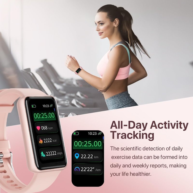 Smart Watch for Women, Slim Fitness Tracker with Heart Rate, Blood Oxygen, Sleep & Step Monitor, IP68 Waterproof Smartwatch, Lightweight Pink/Gold Bracelet Watch Compatible with Android & iPhone