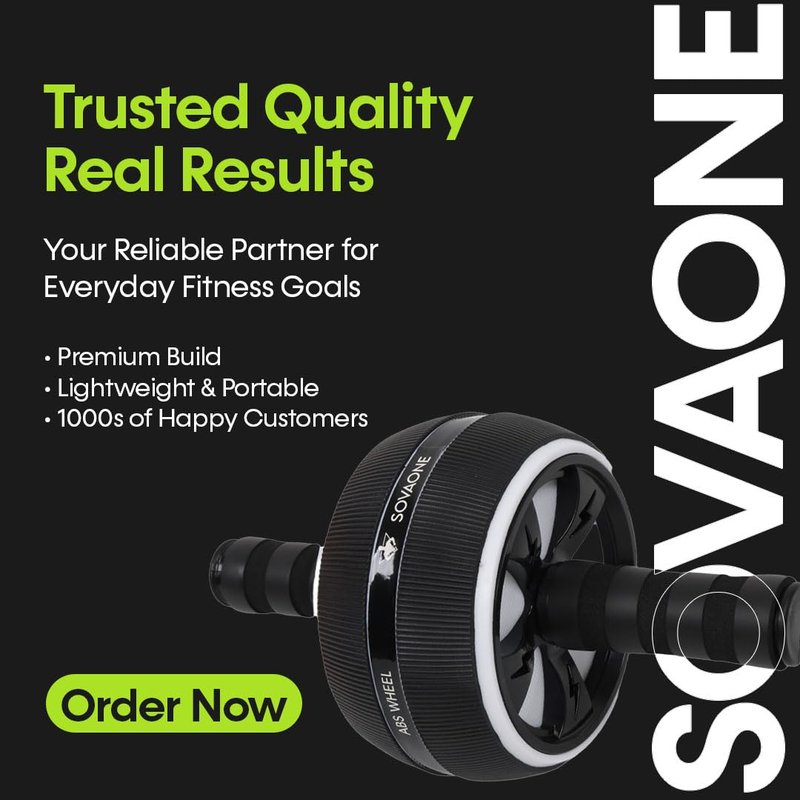 SovaOne Ab Roller Wheel – 4-in-1 Ab Roller Kit with Knee Mat, Jump Rope & Resistance Band – Core & Abs Workout Equipment for Home Gym – Abdominal Exercise Wheel for Men & Women