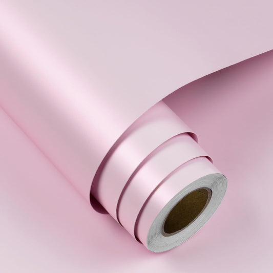 FunStick Satin Light Pink Wallpaper Peel and Stick Thick Pink Contact Paper for Cabinets Desk Appliances Refrigerator Vinyl Wrap Removable Wall Paper for Girls Bedroom Bathroom Wall Covering 15.8"x80"