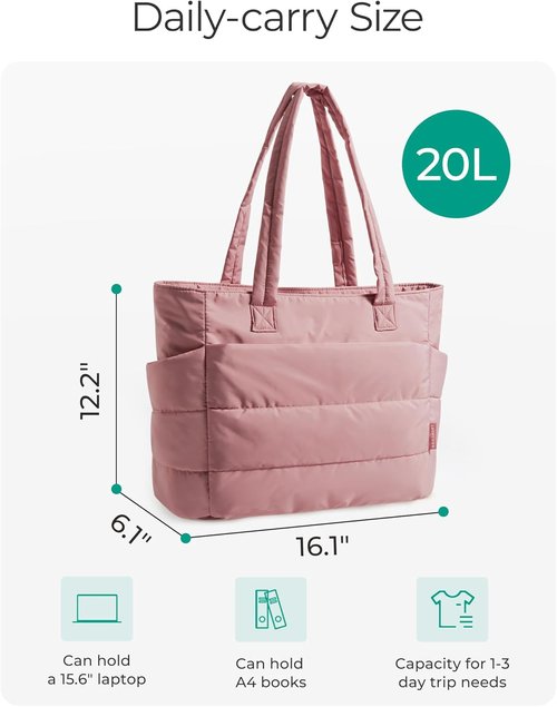 BAGSMART Tote Bag for Women - Lightweight Puffy Shoulder Handbag with Compartments for Travel & Work