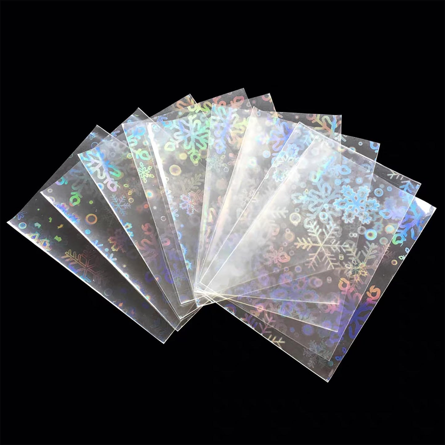 Skiennix Holographic Card Sleeves - 100 PCS Colorful Snowflake Patterned Protectors for Kpop & TCG Cards (61×88mm)