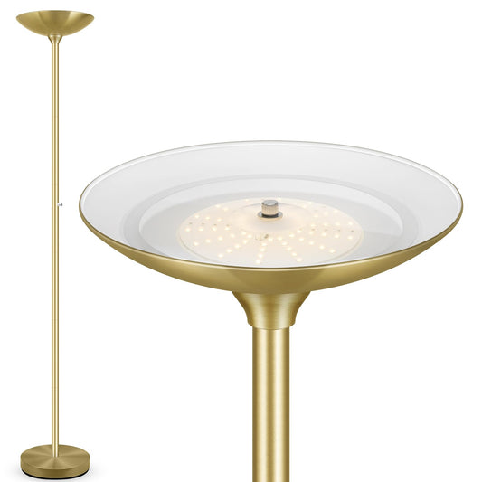 30W Torchiere Floor Lamp Gold, 3600LM Bright Stepless Dimmable Floor Lamp, 71 Inch LED Standing Lamp 3000K, Rotary Switch, I Inch Thick Pole, Tall Metal Torch Floor lamps for Living Room/Bedroom/Den