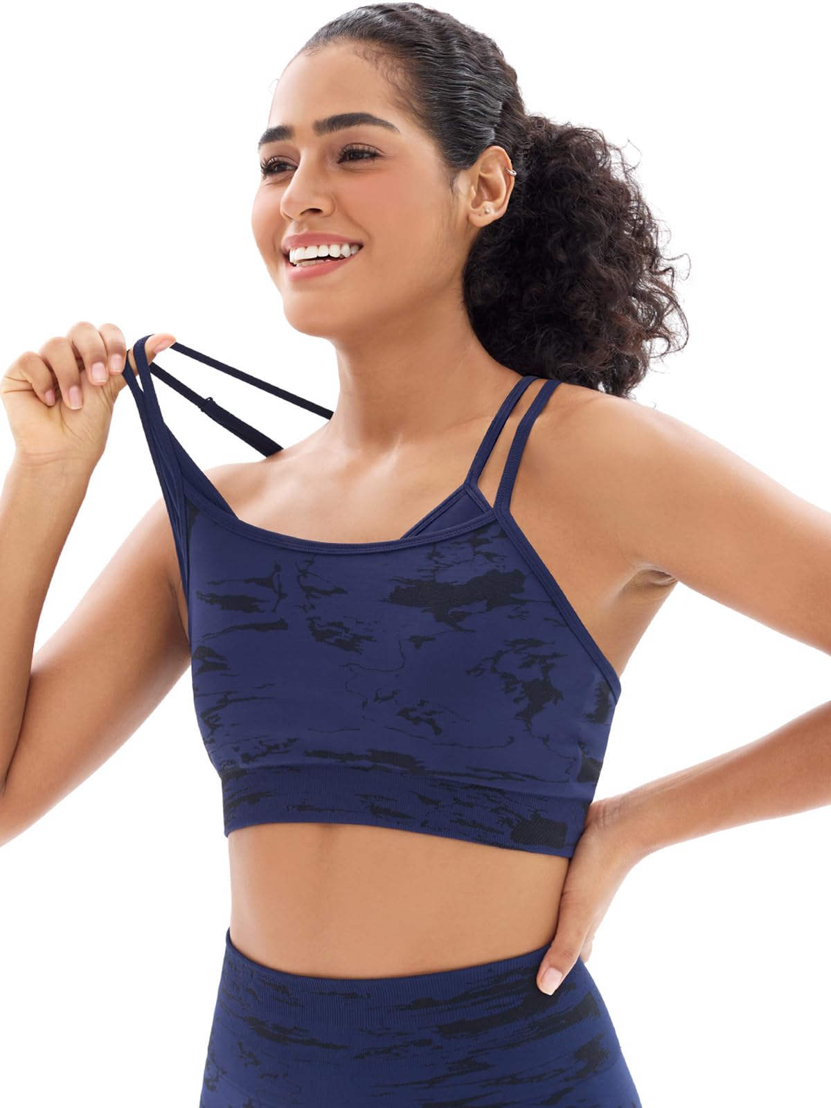 Workout Sets for Women 2 Piece High Waisted Gym Sets with Adjustable Athletic Yoga Sports Bra High Impact (SP8090M-Navy)
