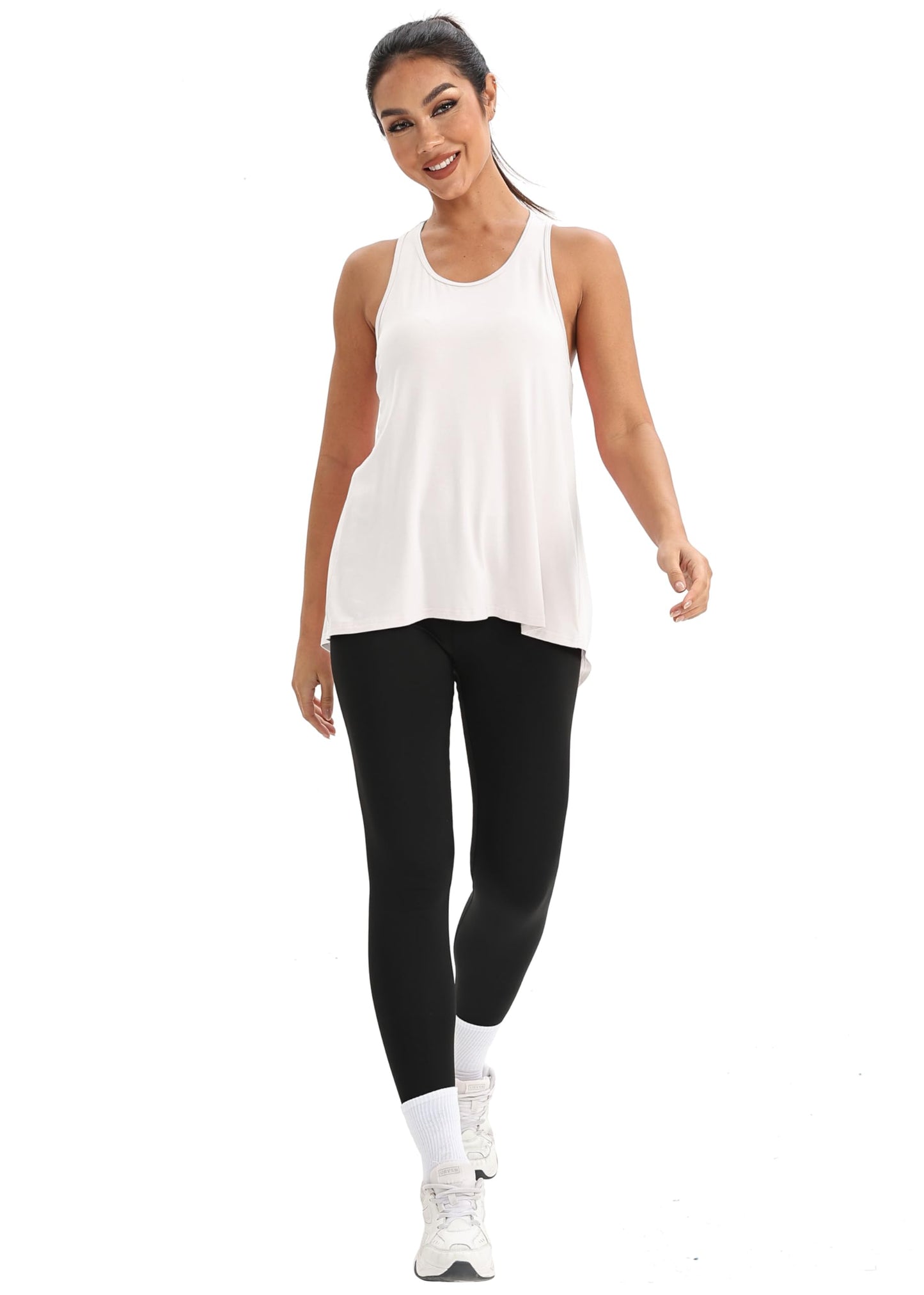 Mippo Workout Tank Tops for Women Athletic Shirts Open Back Workout Top Yoga Running Tank Gym Clothes White S