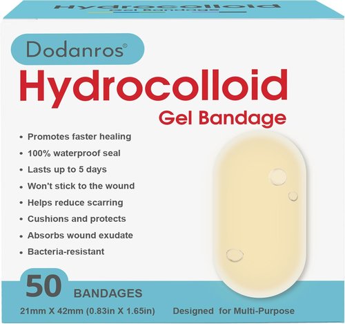 Dodanros Hydrocolloid Gel Bandages - Advanced Fast Healing Wound Care Pads | 0.83 x 1.65 in, 50 Count