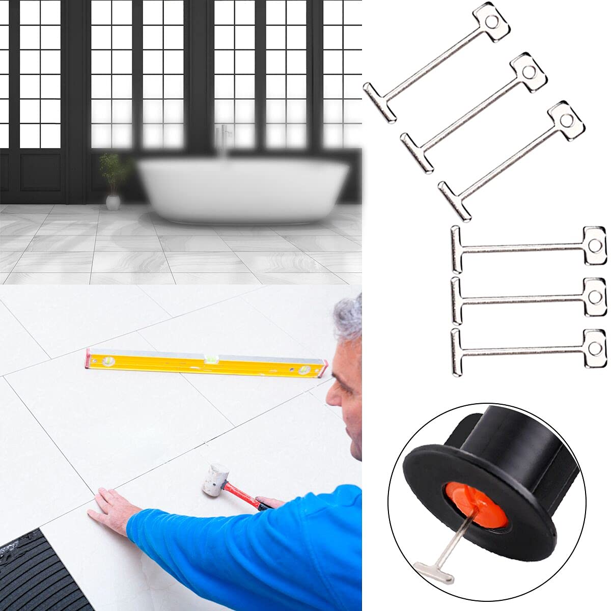 800pcs Tile Leveler Spacers and 4000PCS 3mm Tile Spacer, Reusable Tile Leveling System 1/16 Kit with 16pcs Special Wrench and 100pcs Steel Pins for Wall/Floor Tile Installation (800, 1/8)