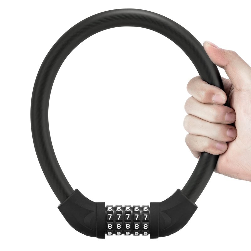 ROCKBROS Bike Lock 5 Digit Cable Lock Lightweight Bicycle Lock Bike Lock Combination Portable Lock for Bike 22inch Black