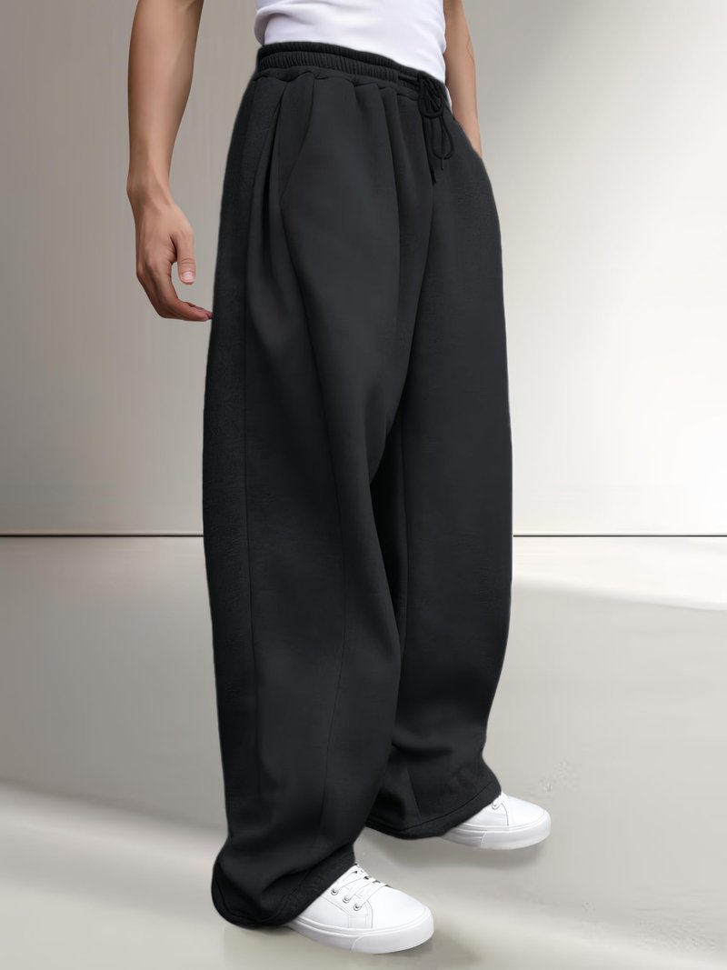 LuminBlaze Men’s Baggy Sweatpants Fleece Wide Leg with Elastic Drawstring Waist, Casual Loose Lounge Joggers Black
