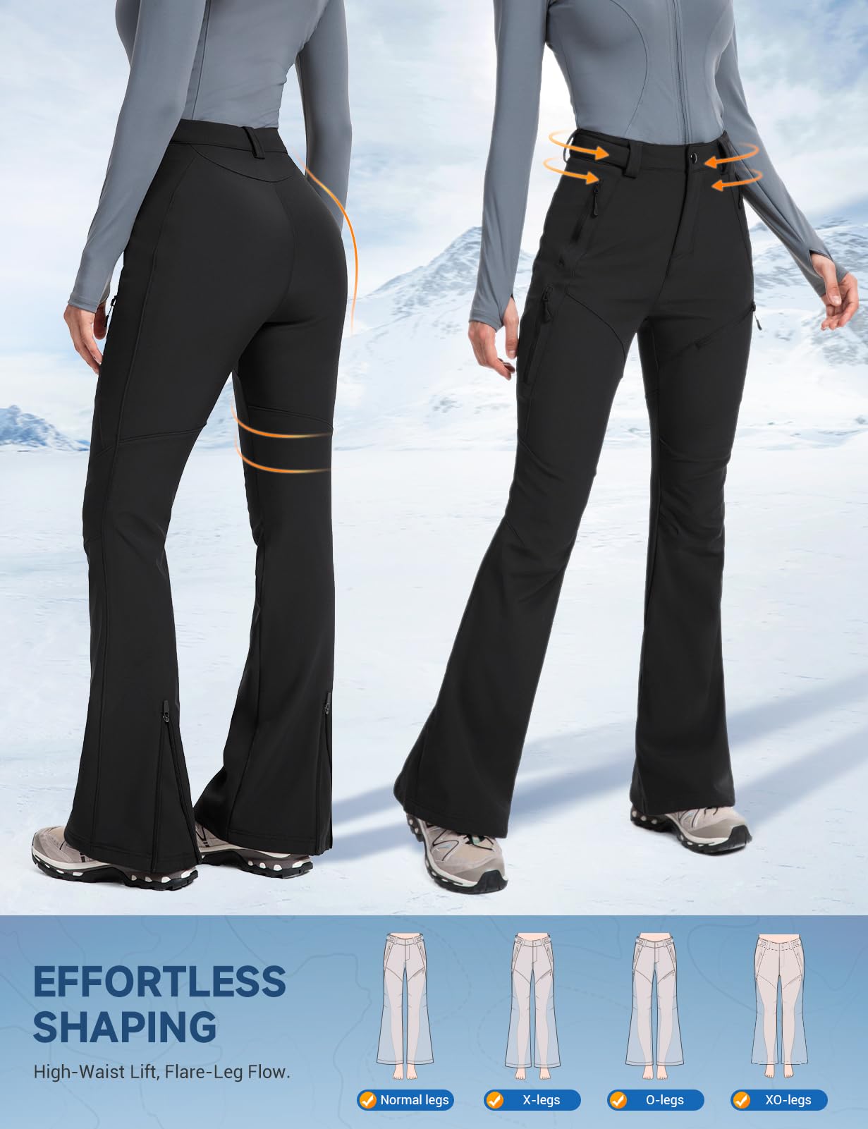 Moosehill Womens-Snow-Ski-Pants Water-Resistant Fleece Lined Warm Winter Hiking Thermal with 4 Zipper Pockets(Black, 8, 31")
