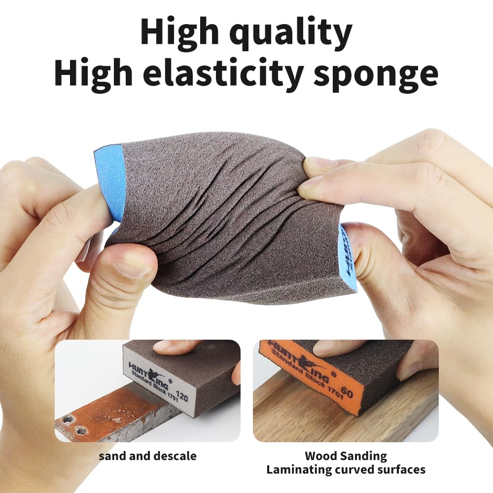 Huntking 6 Pack Sanding Sponge Sanding Block 36/60/100/120/180/220 Grit Sandpaper Assortment Hand Sander Sponges-Wet and Dry Sandpaper for Wood Drywall Metal Glasses