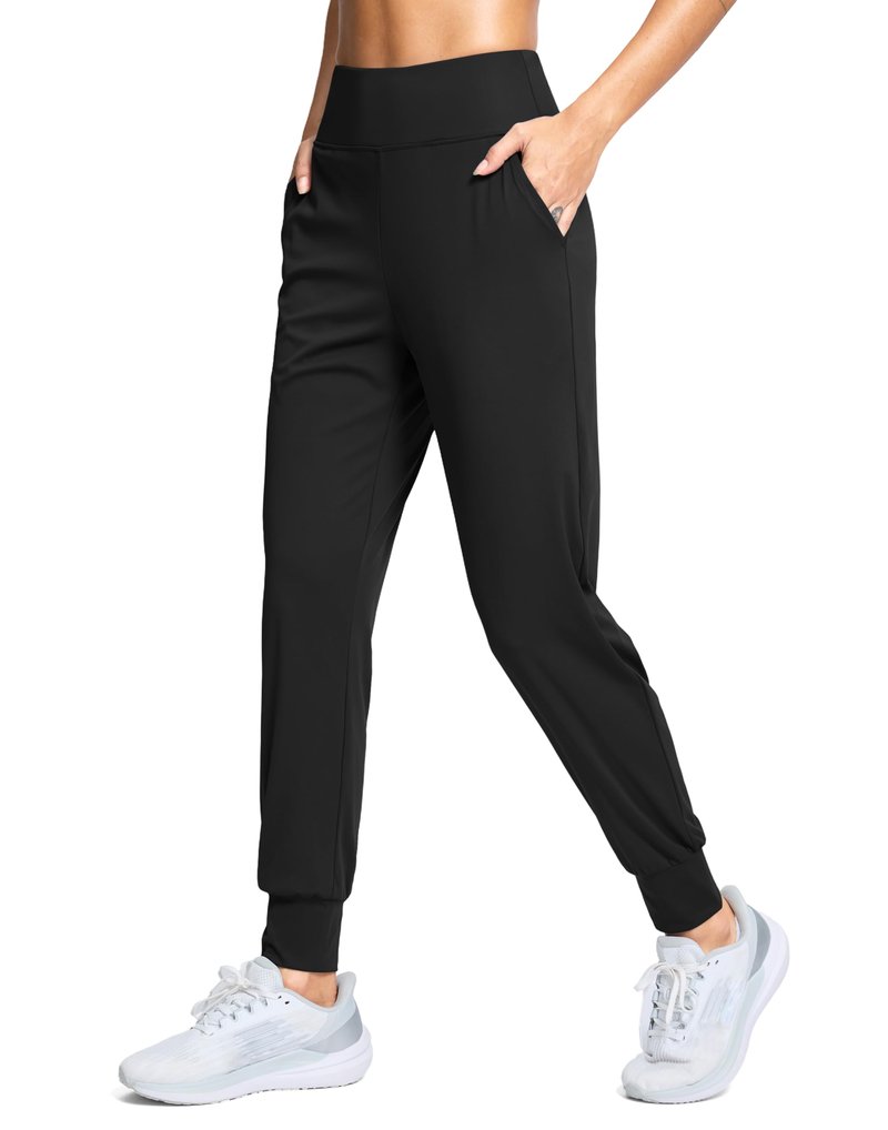 SANTINY Women's Joggers Pants with Pockets Lightweight High Waisted Athletic Gym Workout Pants for Women Yoga Travel (Black_L)