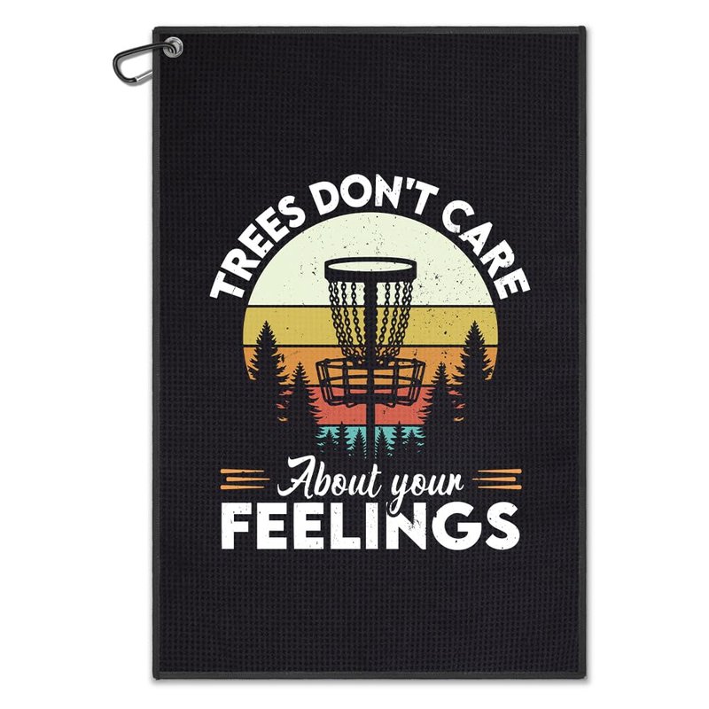 DYJYBMY Trees Don’t Care About Your Feelings Funny Printed Disc Golf Towel for Golf Bags with Clip, Flying Funny Disc Sport Towel for Disc Golfer Men Women, Towel Gifts for Dad Mom Disc Golf Lover