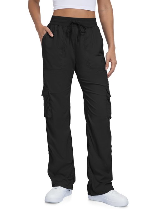 Tapata Tall Womens 34" Inseam Lightweight Cargo Dance Studio Pants with 4 Pockets Pinstripe Joggers for Lounge, Black, M