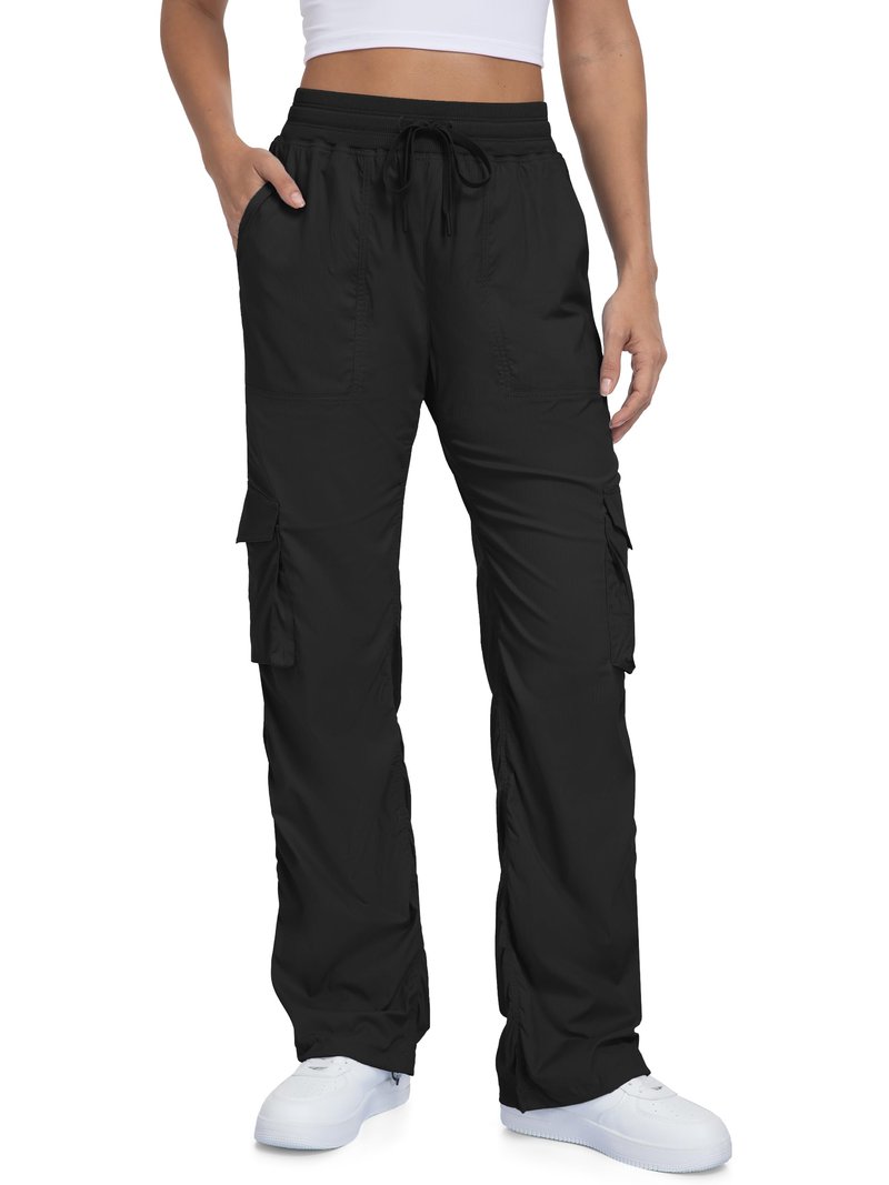 Tapata Tall Womens 34" Inseam Lightweight Cargo Dance Studio Pants with 4 Pockets Pinstripe Joggers for Lounge, Black, S