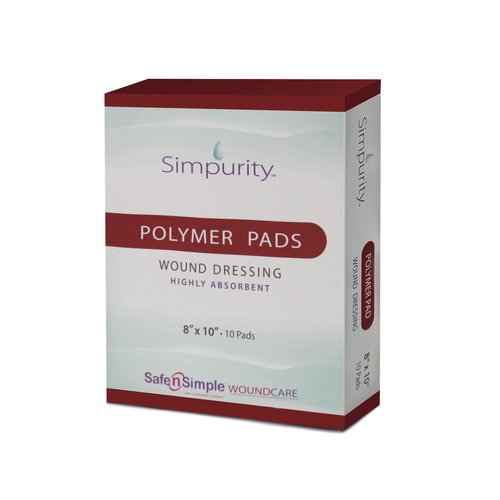 Simpurity Super Absorbent Polymer Wound Dressing - 8"x10" Individual Thick Pads - Dressing Supplies for Wounds - Bordered Polymer Dressing for Wound Care