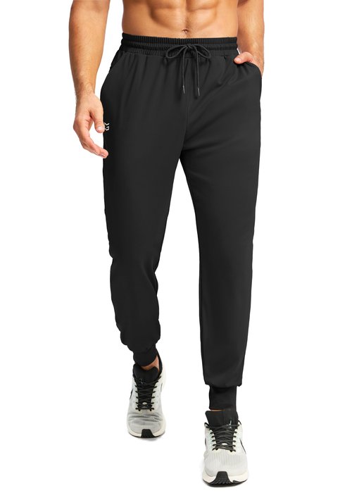 G Gradual Men's Joggers with Zipper Pockets Workout Track Pant Stretch Sweatpants for Men Athletic, Gym, Running(Black,L)