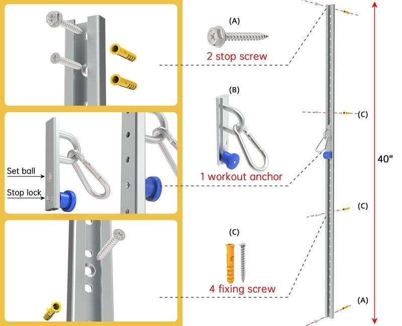 Automatic Locking Resistance Band Wall Mount System, Wall-Mounted Anchor Fitness Anchor - Adjustable, Multi-Functional, Home Gym Solution for Strength Training, Workout Goals | 100+ Exercises