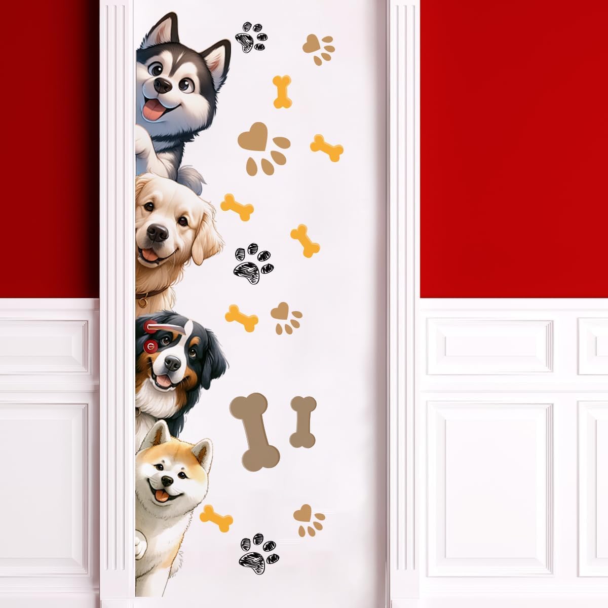 44.9 X 9.8 Inch Dog Door Decals Cartoon Animal Wall Sticker Dog Wall Decals for Nursery Playroom Bedroom Classroom Kindergarten Door Decor