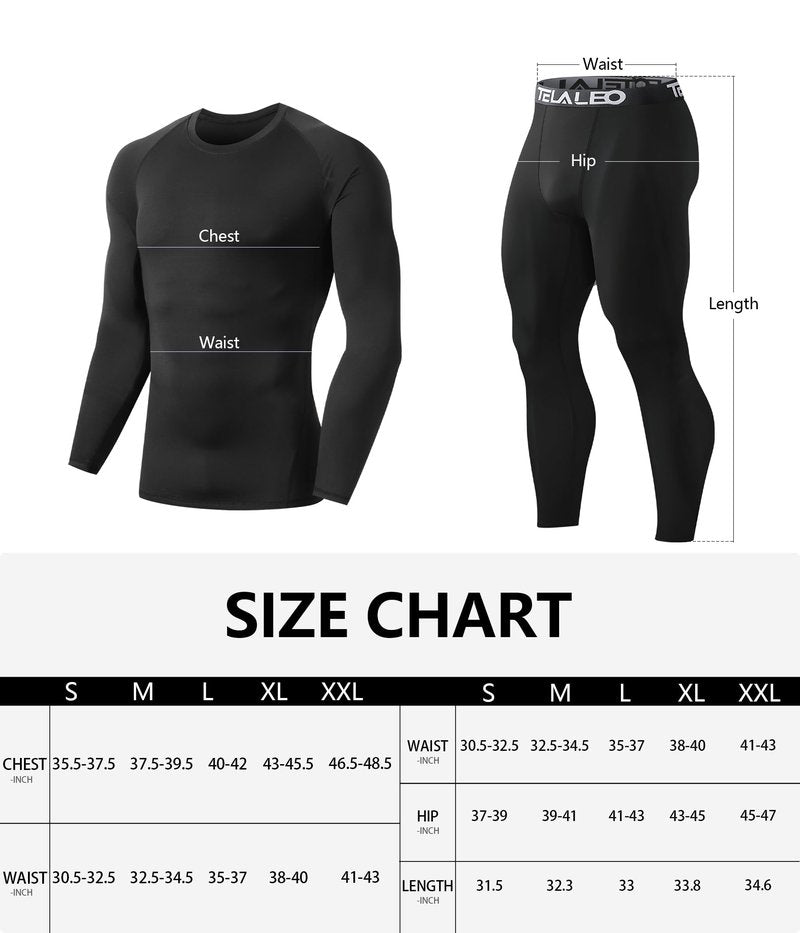 TELALEO 2 Set Mens Thermal Underwear Fleece Lined Long Johns 4 Pcs Base Layer Shirts Pant for Cold Winter Weather L