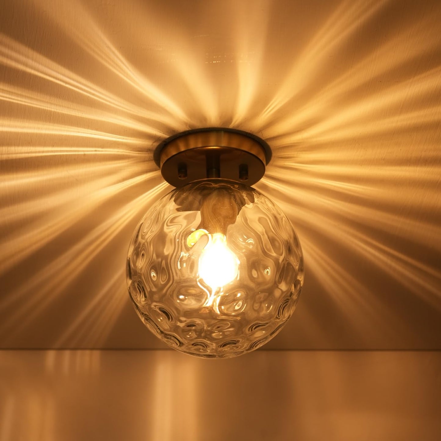 ALICE HOUSE 2 Pack 8-inch Modern Flush Mount Light, Hammered Glass Ceiling Light, Brushed Brass Hallway Light Fixtures for Bedroom, Closet, Entryway, Bathroom, Kitchen AL4201-S2GD