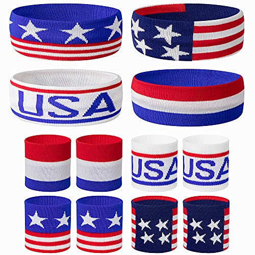 American Flag Sports Headband & Wristband Set - 4 Pack