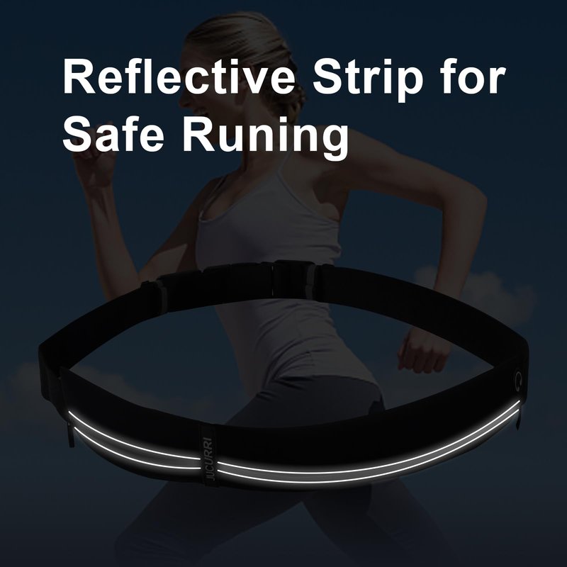 Slim Running Belt for Women and Men, Waterproof Phone Holder for Running, Reflective 2-Pocket Waist Pack for Storing Runner’s Essentials Safely, Runner’s Fanny Pack, Money Belt Fits Most Phones(Black)