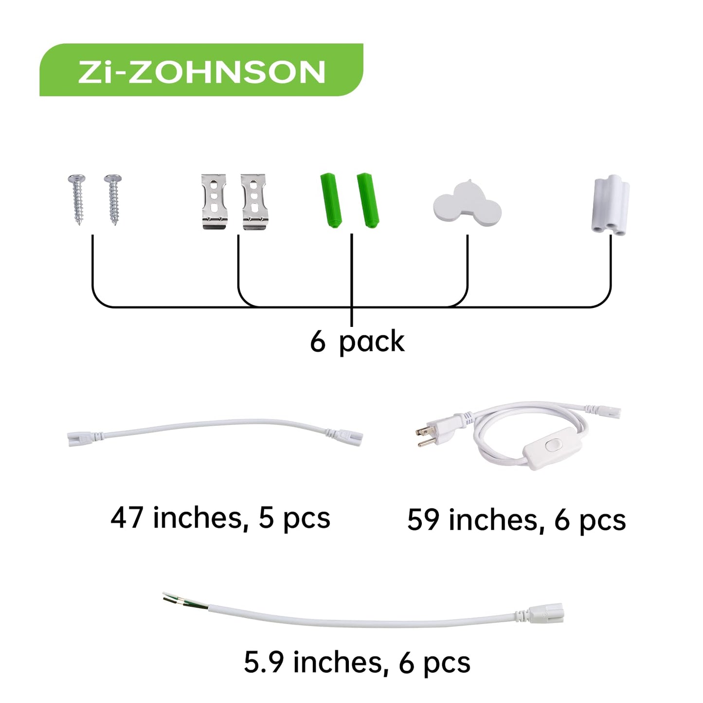 Zi-ZOHNSON 6 Pack 4FT LED Shop Light for Workshop,30W 3600LM 5000K,T8 Light Tube Bulbs Double Rows,Milky Cover,High Output,LED Shop Lights for Garage,Warehouse Basement, Garage