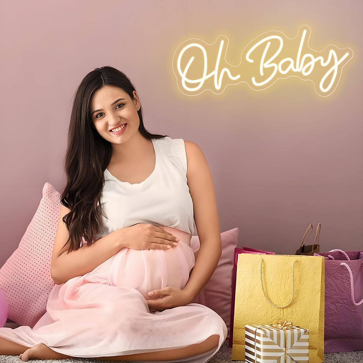 Oh Baby Neon Sign for Backdrop Wall Decor, Boy and Girl Baby Shower Decorations Led Light up Sign for Party Decor, Warm White, 16.5x6.7 inch