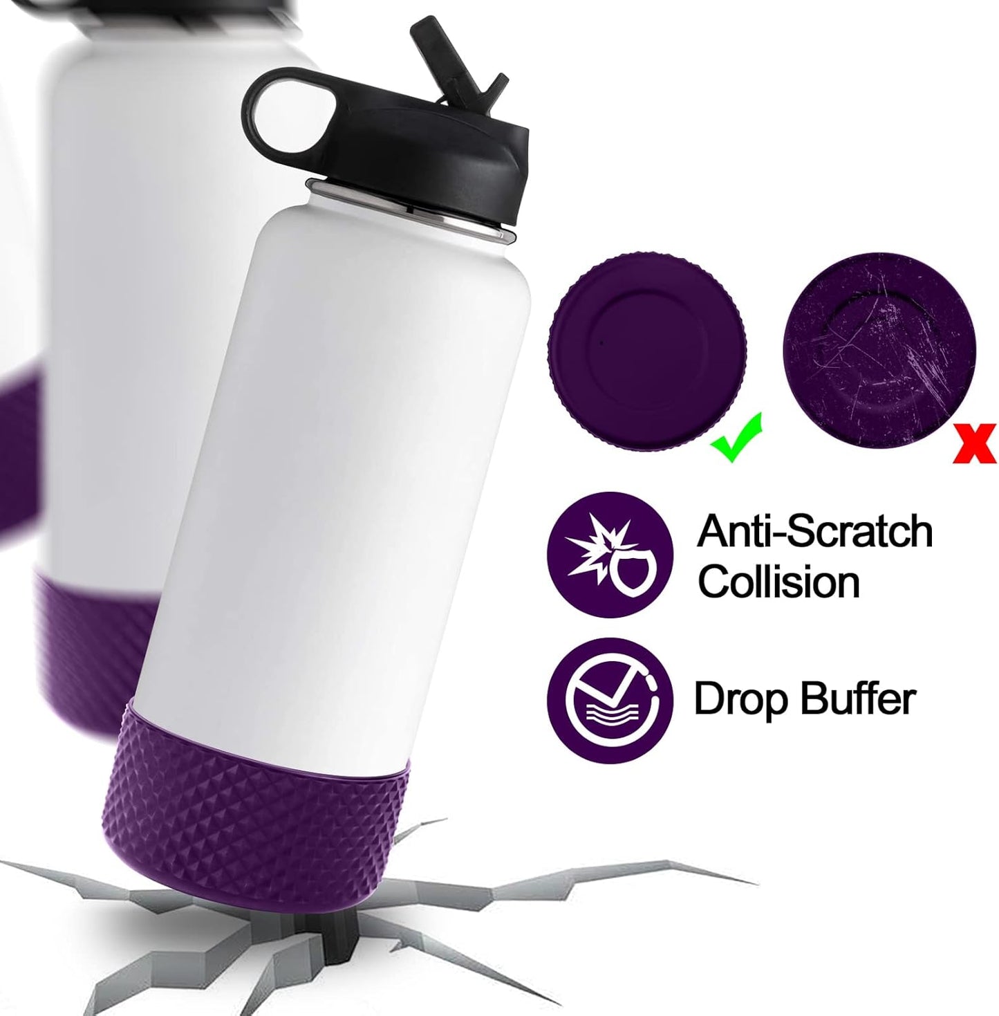 WUQID Water Bottle Boot - Diamond Silicone Sleeve Cover for Stanley & Hydro Flask | Fits 20-40oz & 12-24oz Bottles