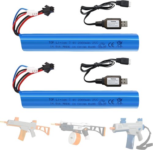 Airsoft Gel Blaster Battery - 7.4V 2000mAh LiPo Rechargeable for SRB400, SRB1200, MP5K, M4