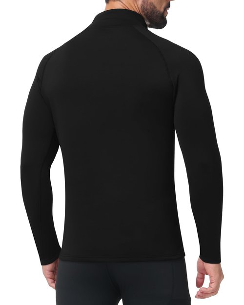 Roadbox Men's Thermal Compression Shirts Mock Turtleneck Long Sleeve, Fleece Lined Undershirt Base Layer for Winter Workout Black