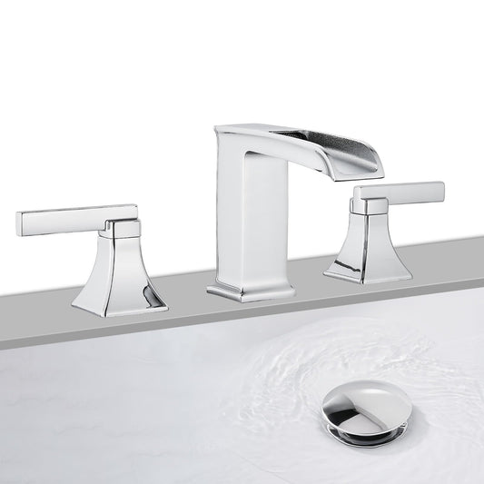 Chrome Bathroom Sink Faucet,Sanliv 3-Piece Widespread Bathroom Faucets for 3-Hole Sinks 4-8 inch,2-Handle Waterfall Vanity Faucet with Drain Assembly,Polished Chrome