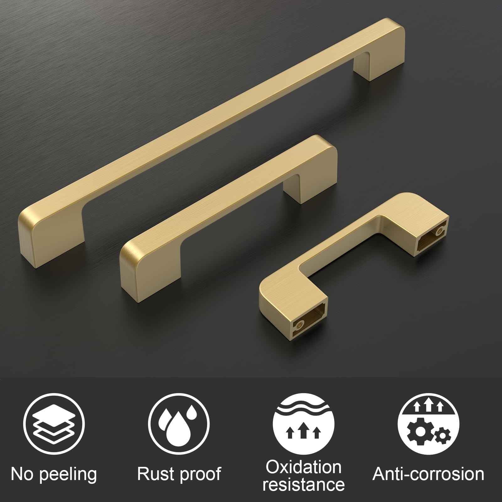 Haliwu 30 Pack Cabinet Handles Brushed Gold Cabinet Pulls 5 Inch Hole Center Drawer Pulls Modern Square Dresser Handles for Bathroom Kitchen Bedroom, Zinc Alloy