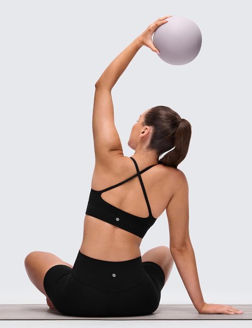 CRZ YOGA Butterluxe V Neck Longline Sports Bra - Padded Spaghetti Straps | Women's Yoga Crop Top