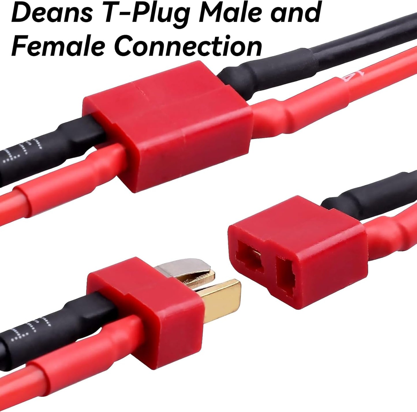 Tamiya Mini Connector to Deans T Plug - 10 Pack 16AWG Male/Female Adapter for RC Cars & Airsoft