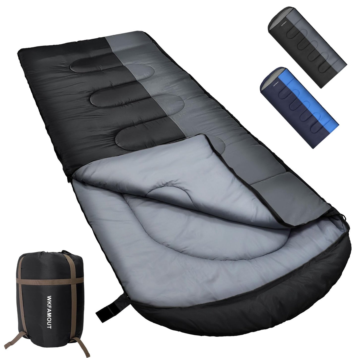 WKFAMOUT 0 Degree Sleeping Bags Waterproof for Adults, Cold Weather Machine Washable Sleeping Bag with Compression Sack for 3-4 Season Camping Outdoor