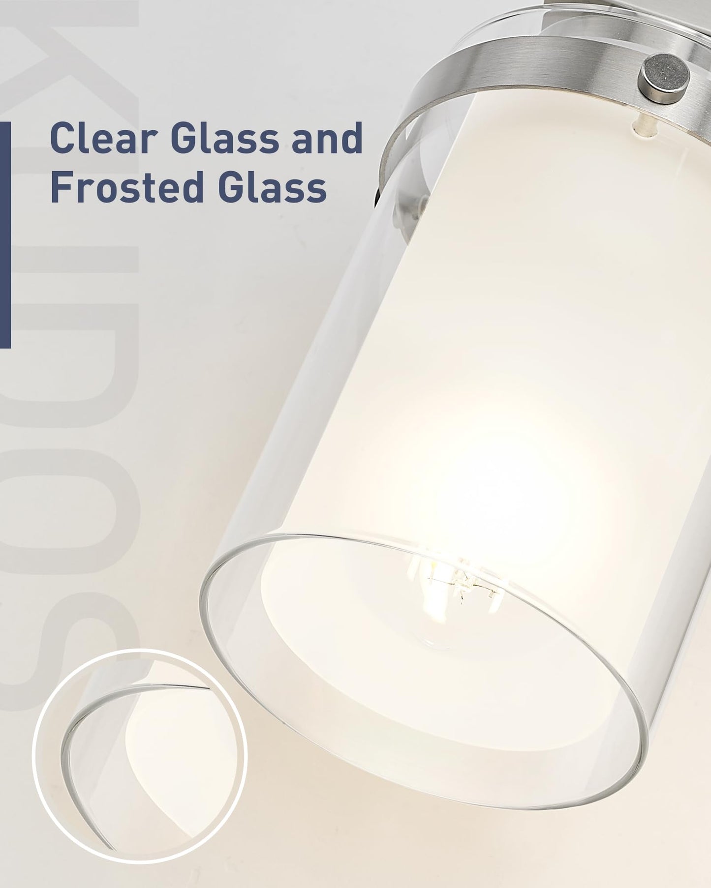 kudos 3-Light 18-inch Bathroom Light Fixtures Over Mirror, Brushed Nickel Vanity Lights with Dual Glass Shade, Wall Sconce, Modern Vanity Lights for Bathroom, Hallway, KDVL15-BN-3