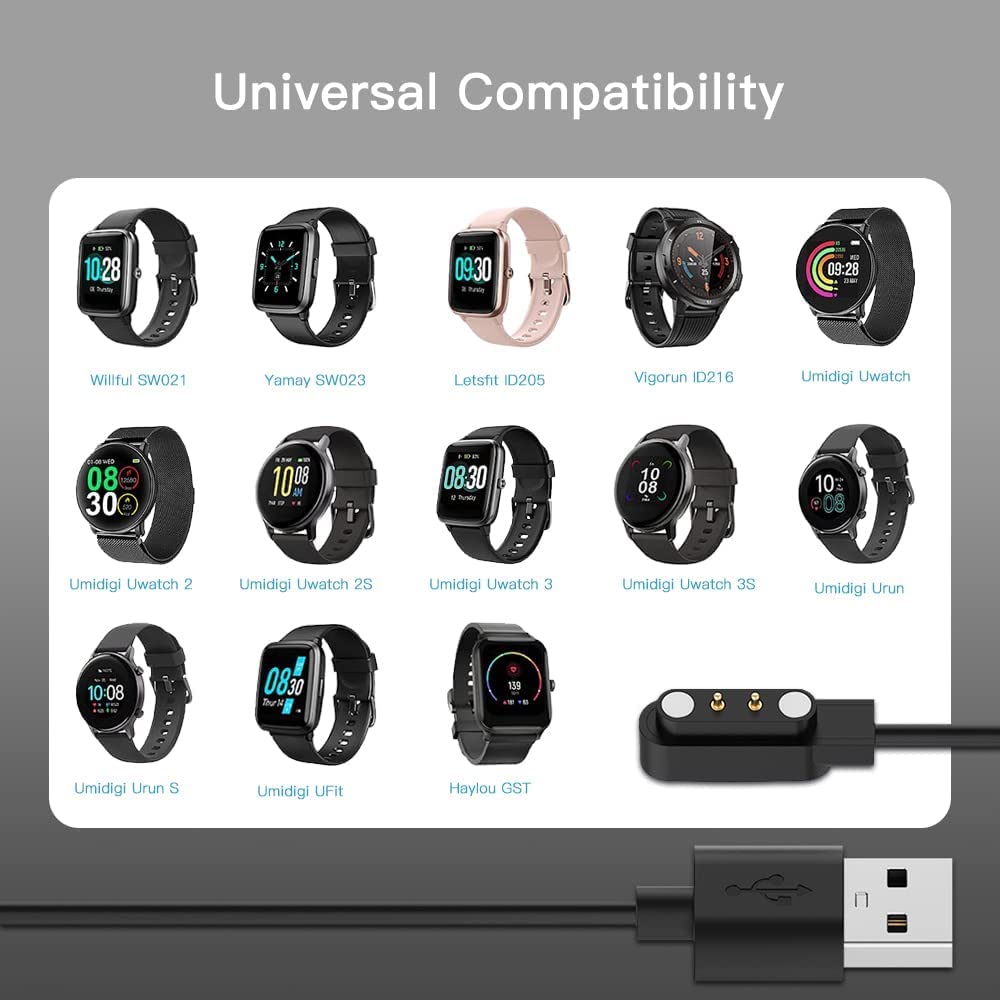 Acediar [2-Pack] 3.3FT Smart Watch Charger Magnetic USB Charging Cable for Letsfit Willful YAMAY SW023 ID205L SW021 ID205U ID205S SW025 Uwatch 3S