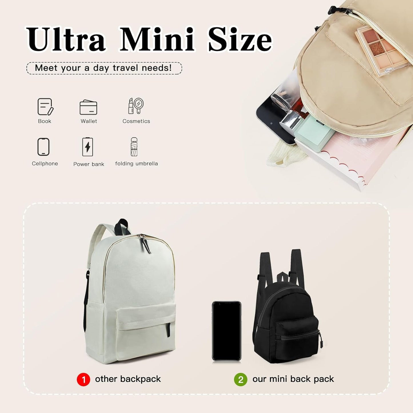 Skiennix Mini Backpack - Lightweight Small Backpack Purse with Zippers for Travel | Black Color