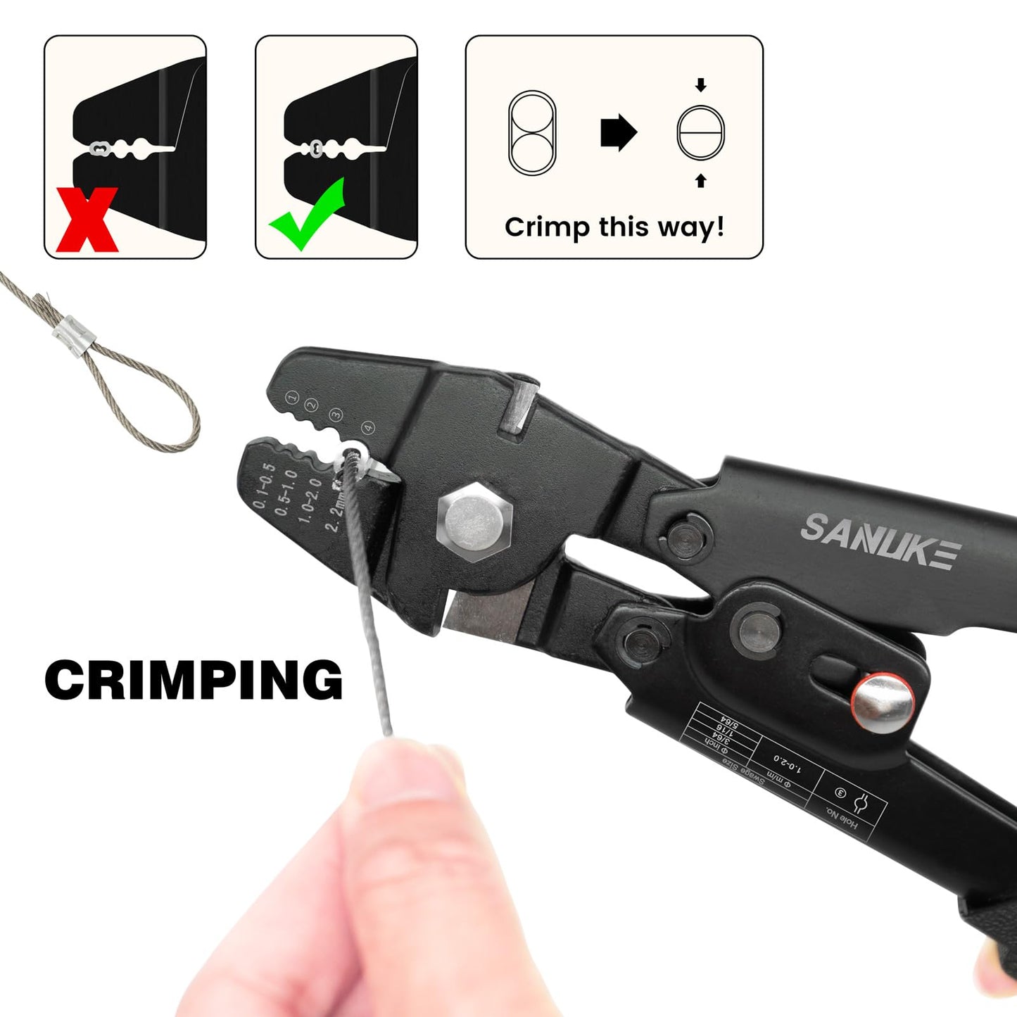 Sanuke Wire Rope Crimping Tool for 3/64 1/16 5/64 inch Aluminum Crimping Loop Sleeves Kit with 160pcs Aluminum Crimping Loop Sleeve and 10pcs Stainless Steel Thimble